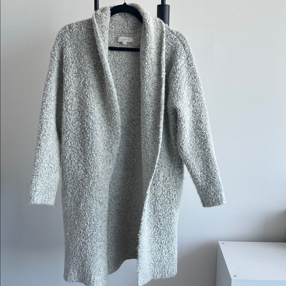 LOFT Textured Cream Open-Front Cardigan